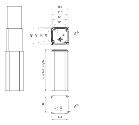 24VDC 6000N Square Lifting Column System with Remote Control –165×165mm 8mm/s