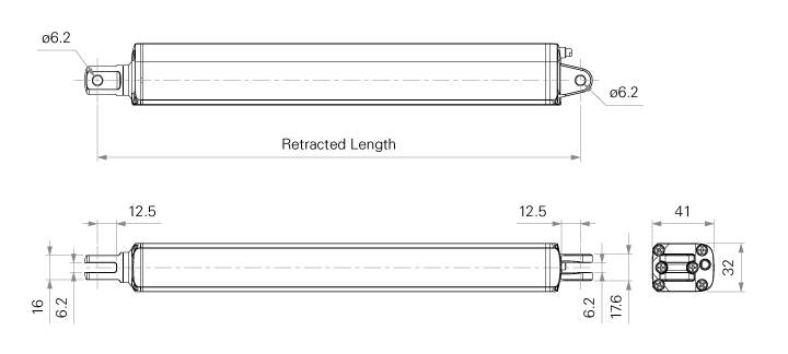 32x41mm Inline Actuator 24VDC Motor 500N Hall Effect Synchronization Control System